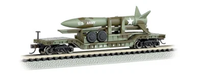 Bachmann 71396 N 52' Center Depressed Flat Car - Olive Drab Military w/ Missile