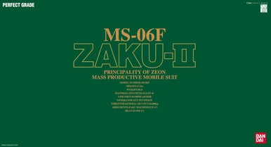 Bandai 5064230 MS-06F Zaku II Green PG 1/60 Scale Model Kit