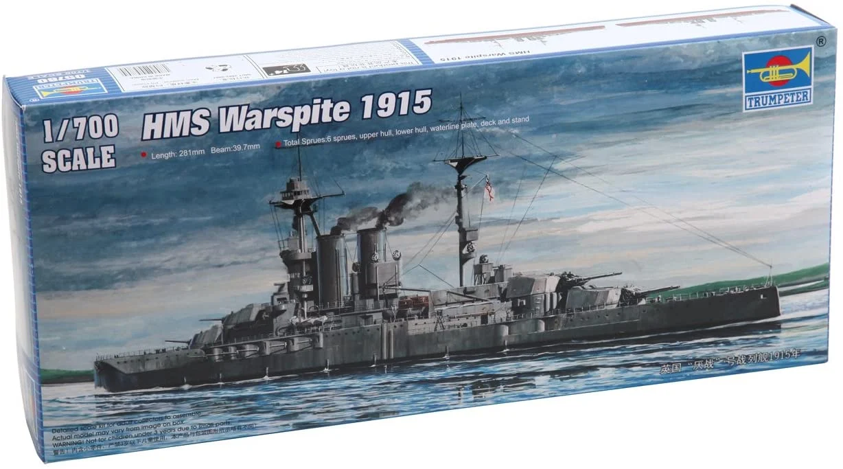 HMS Warspite Battleship 1915, 1:700 Scale Model Kit - Trumpeter