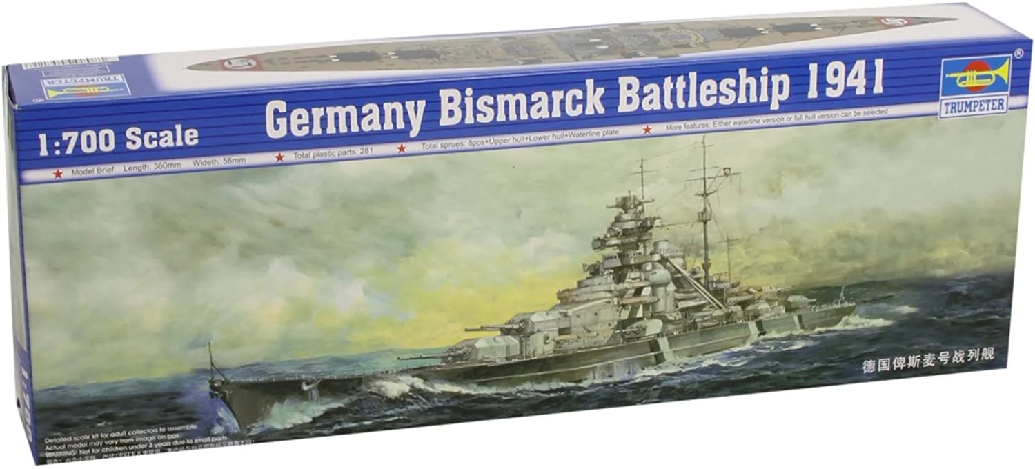 Bismarck Battleship 1941, 1:700 Scale Model Kit - Trumpeter