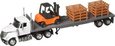 New Ray Toys 16643 International Lonestar w/Flatbed Trailer Forklift & Pallets 1/43 Scale Die-Cast Model