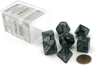 Chessex 27498 Lustrous Black/Gold Polyhedral 7-Dice Set