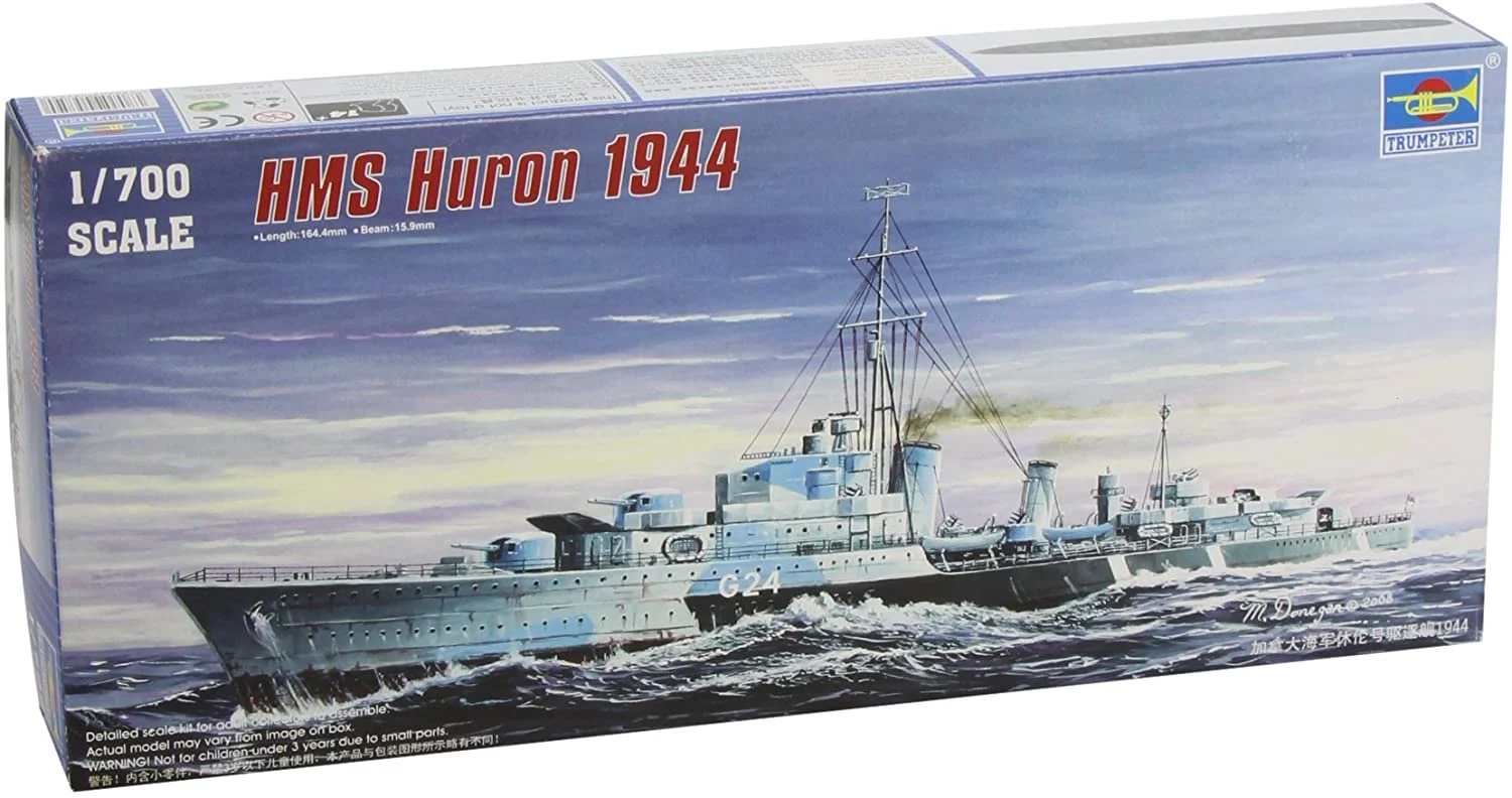 HMCS Huron (G24) Tribal Class Destroyer 1944, 1:700 Scale Model Kit - Trumpeter