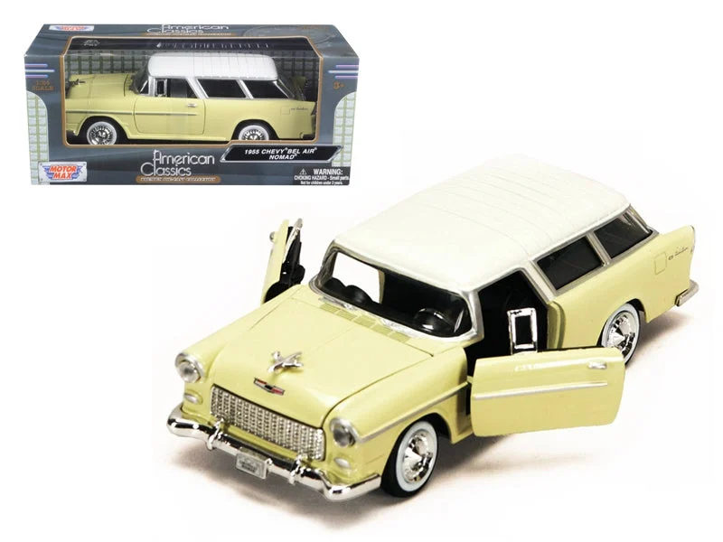 Top-Pick | 1955 Chevrolet Bel Air Nomad Yellow with White Top 1/24 Diecast Model Car by Motormax