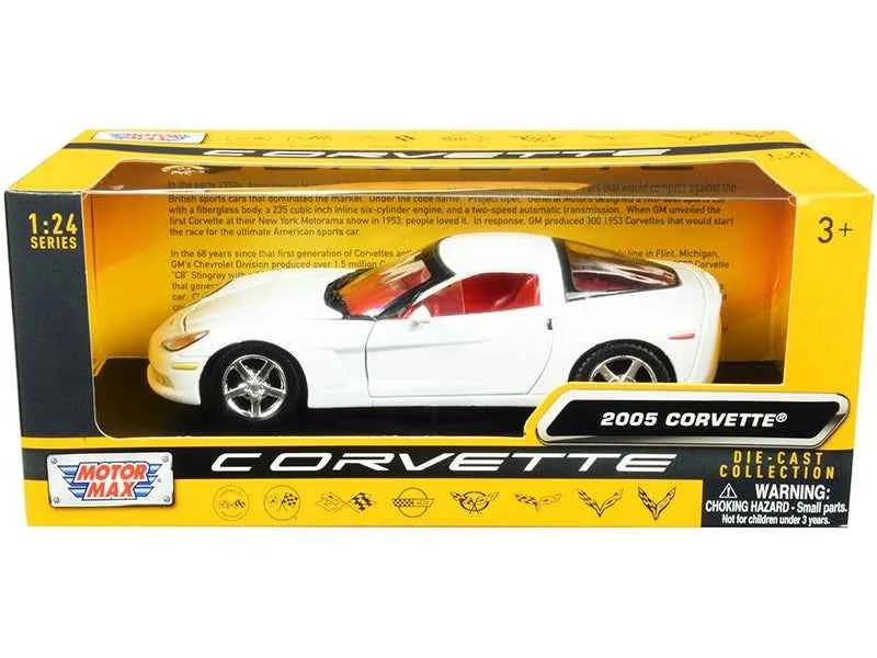 2005 Chevrolet Corvette C6 White with Red Interior "History of Corvette" Series 1/24 Diecast Model Car by Motormax