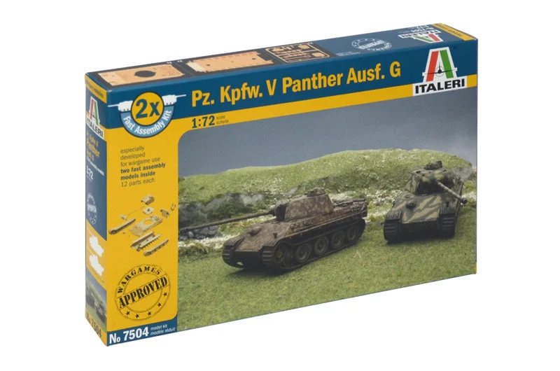 Pz.Kpfw. V Ausf. G Panther Tank (Qty 2 – Fast Assembly) 1/72 Scale Model Kit - Italeri