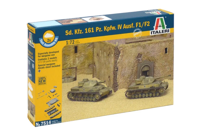 Sd.Kfz. 161 Pz.Kpfw. IV Ausf. F. F1/F2 Tank (Qty 2 – Fast Assembly) 1/72 Scale Model Kit - Italeri