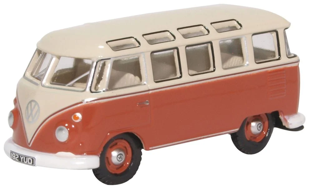 Volkswagen Type 2 T1 Samba Bus (Sealing Wax Red/Beige Gray),1/76 Scale Diecast Model - Oxford Diecast