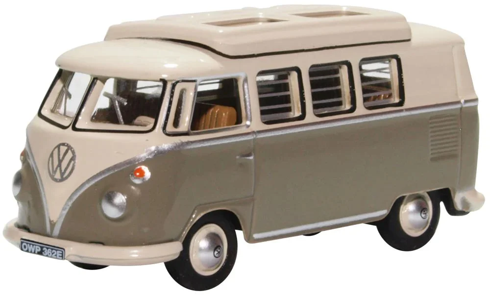 Volkswagen T1 Samba Bus Camper Mouse (Grey / Pearl White),1/76 Scale Diecast Model - Oxford Diecast