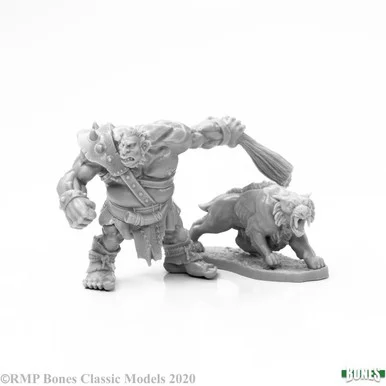 Reaper Miniatures 77939 Hill Giant Hunter & Dire Lion 25mm Figures - Reaper Bones