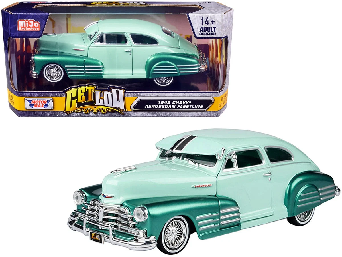 Top-Pick | 1948 Chevrolet Aerosedan Fleetside Lowrider Pastel Green and Green Metallic Two-Tone "Get Low" Series 1/24 Diecast Model Car by Motormax