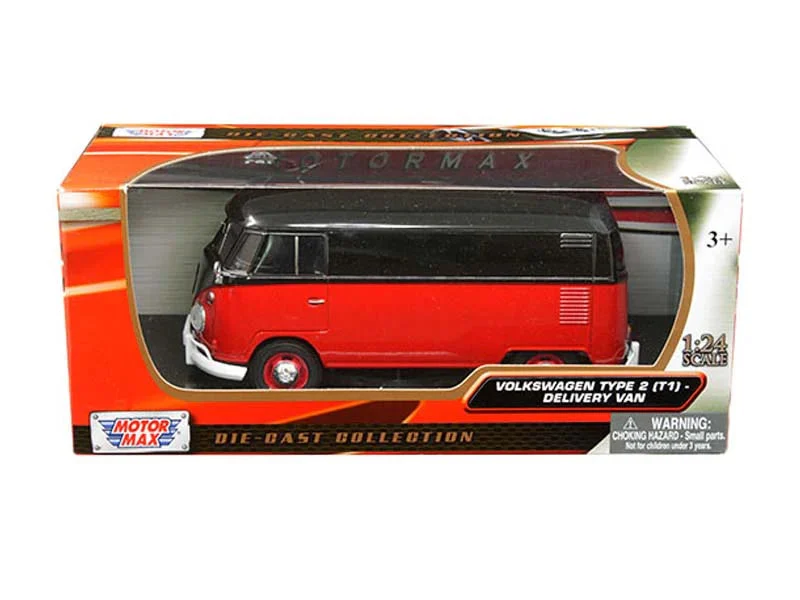 Volkswagen Type 2 (T1) Delivery Van (Black/Red) 1:24 Scale Diecast Car - Motormax