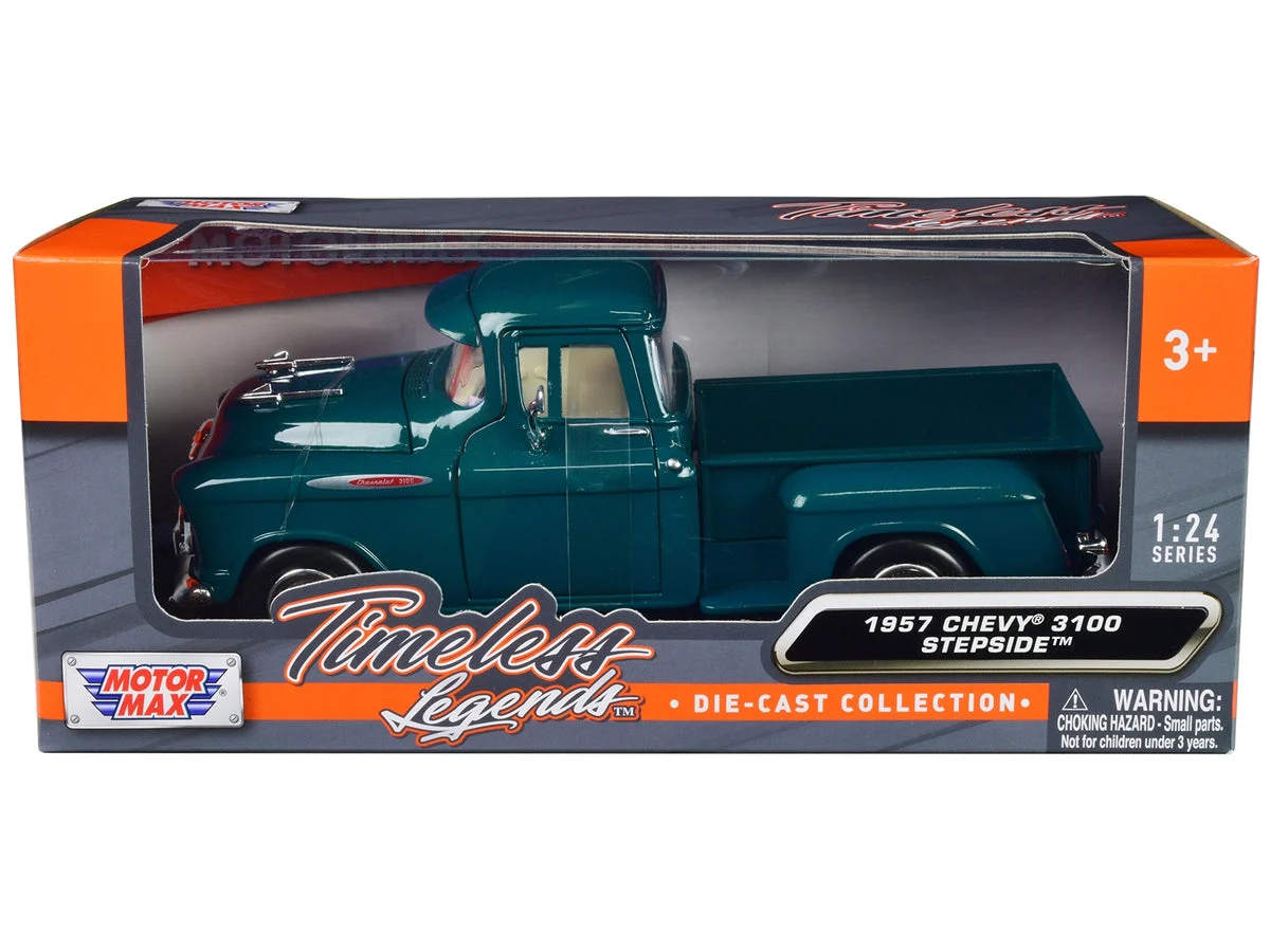 Top-Pick | 1957 Chevrolet 3100 Stepside Pickup Truck Teal Metallic "Timeless Legends" Series 1/24 Diecast Model Car by Motormax