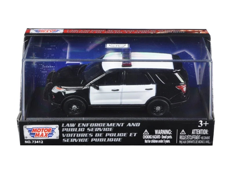 Top-Pick | 2015 Ford Police Interceptor Utility Plain Black and White 1/43 Diecast Model Car by Motormax