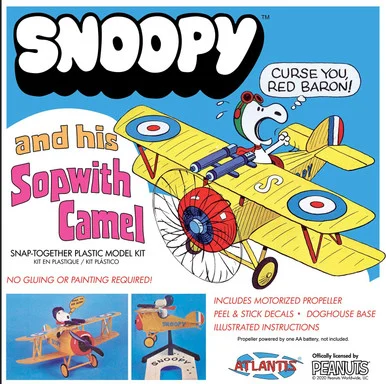 Atlantis Models 6779 Peanuts Snoopy and His Sopwith Camel Aircraft Model Kit Snap