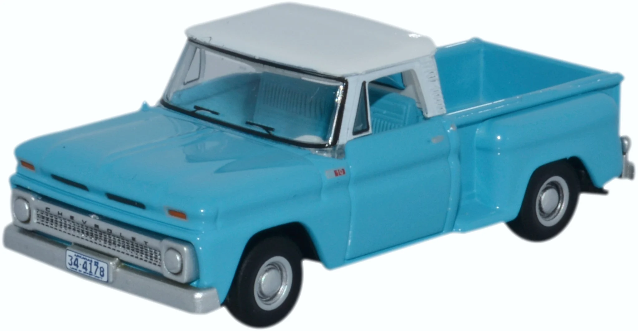 Chevrolet C10 Stepside Pickup 1965, Light Blue w/White Top, 1/87 Scale Diecast Model - Oxford Diecast