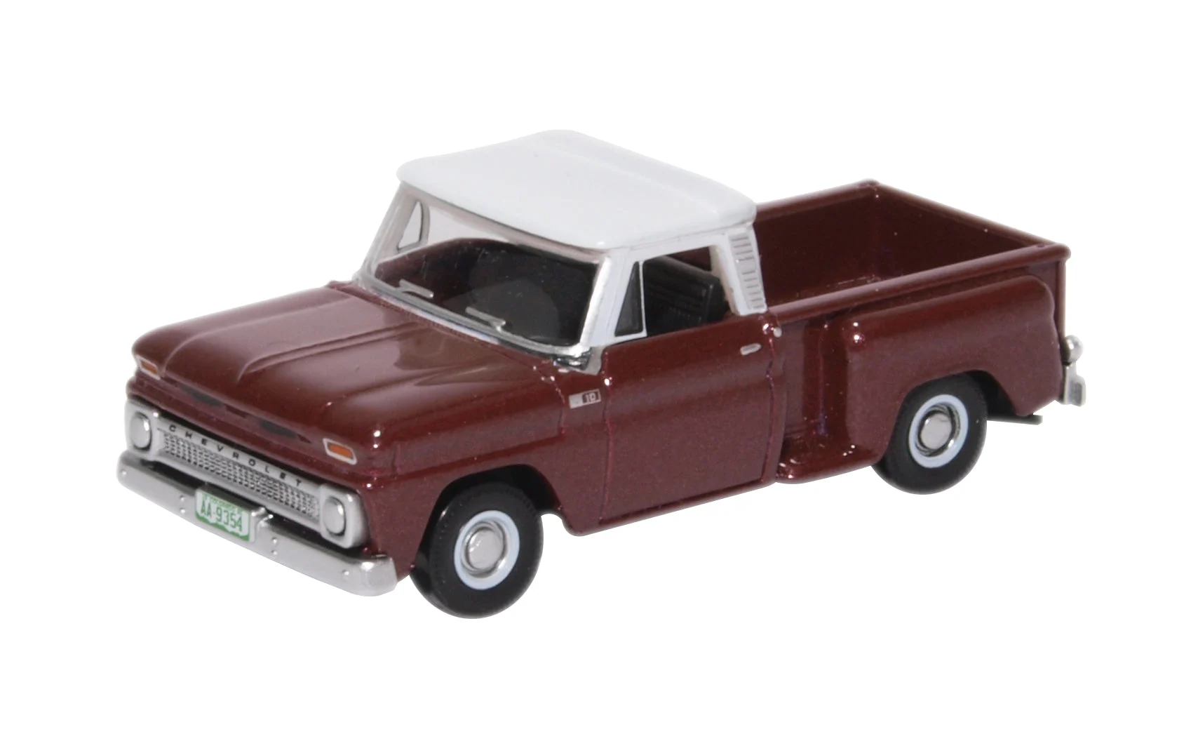 Chevrolet C10 Stepside Pickup 1965, (Metallic Maroon w/White Top), 1:87 (HO) Scale Model - Oxford Diecast