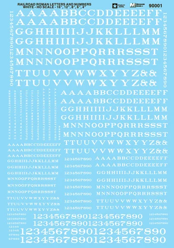 Microscale 90001 HO Scale Railroad Roman White Alphabets Decal Sheet