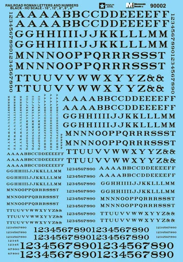 Microscale 90002 HO Scale Railroad Roman Black Alphabets Decal Sheet