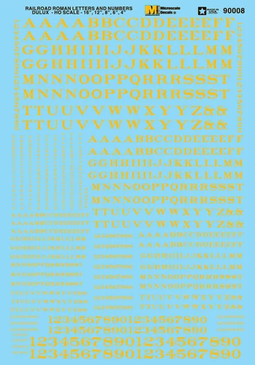 Microscale 90008 HO Scale Railroad Roman Dulux (Imitation Gold) Alphabets Decal Sheet