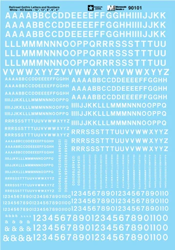 Microscale 90101 HO Scale Railroad Gothic White Alphabets Decal Sheet
