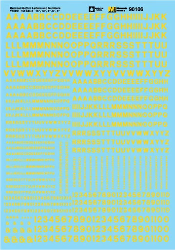 Microscale 90106 HO Scale Railroad Gothic Yellow Alphabets Decal Sheet