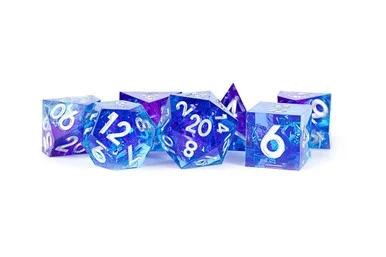 Metallic Dice Games 932 7-Set Sharp Edge Resin Oceanic Flare Dice Set