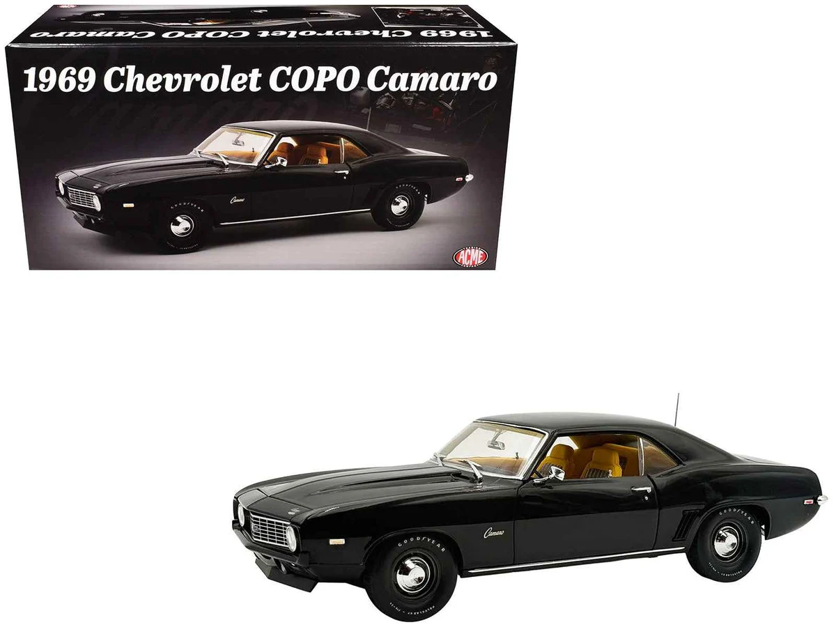 1969 Chevrolet COPO Camaro Tuxedo Black with Yellow Interior Limited Edition to 402 pieces Worldwide 1/18 Diecast Model Car by ACME