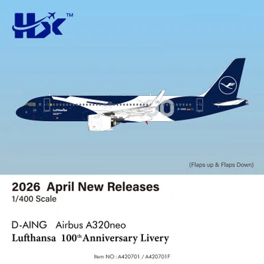 Lufthansa A320NEO "Flaps Down" "100 Years" Reg: D-AING A420701F Scale 1:400