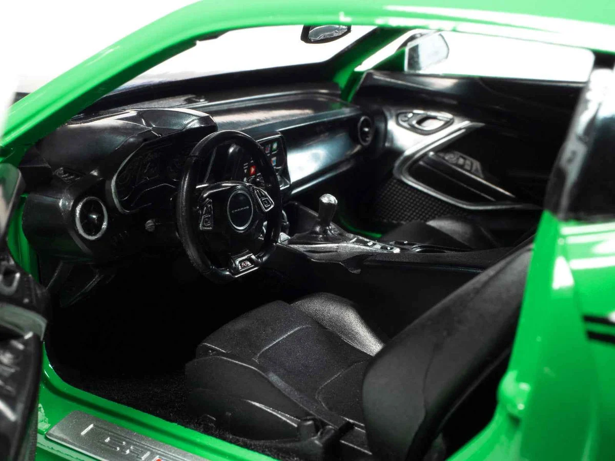 2017 Chevrolet Nickey Camaro SS 1LE Krypton Green with Matt Black Hood and Black Stripes 1/18 Diecast Model Car by Auto World - Autoworld