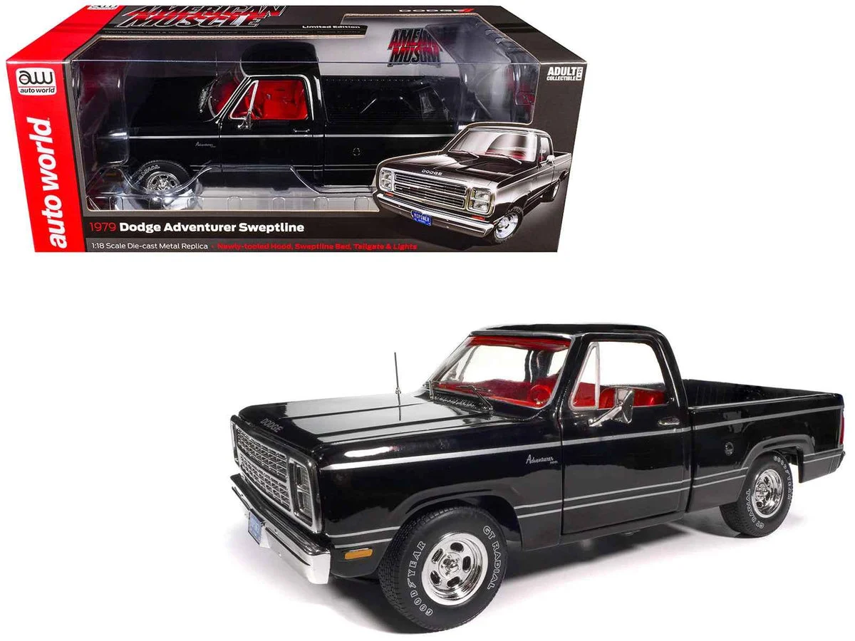 1979 Dodge Adventurer Sweptline Pickup Truck Black with Red Interior "American Muscle" Series 1/18 Diecast Model Car by Auto World - Autoworld