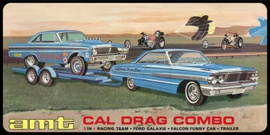 AMT 1223 Cal Drag Combo 1964 Galaxie, AWB Falcon & Trailer 1/25 Scale Model Kit