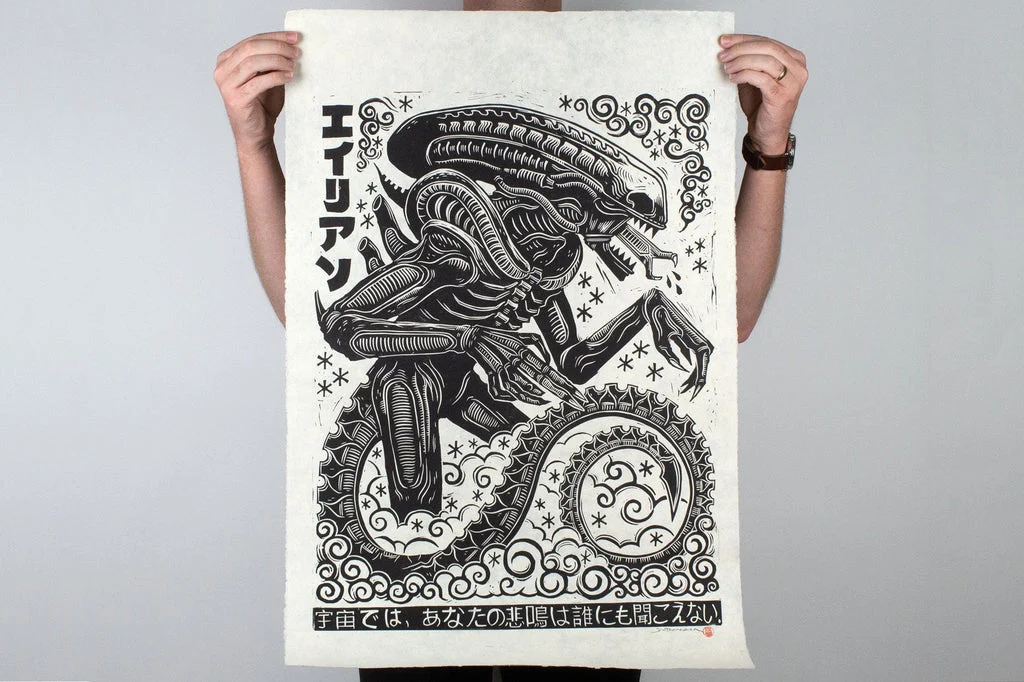 Alien Linocut Poster - Attack Peter
