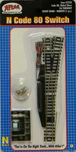 Atlas Model Railroad 2705 N Code 80 #6 Remote Right Hand Turnout
