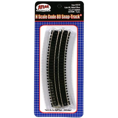 Atlas Model Railroad 2510 N Code 80 9-3/4 Radius Curve Track Section 6 Pack