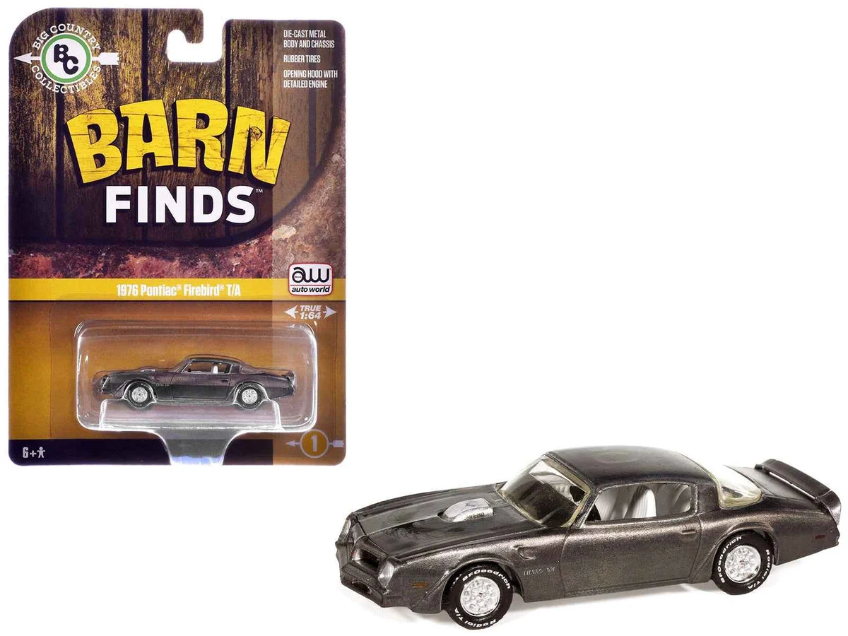 1976 Pontiac Firebird T/A "Barn Finds" Gray Metallic (Weathered) with White Interior "Big Country Collectibles" 2025 Series 1/64 Diecast Model Car by Auto World - Autoworld