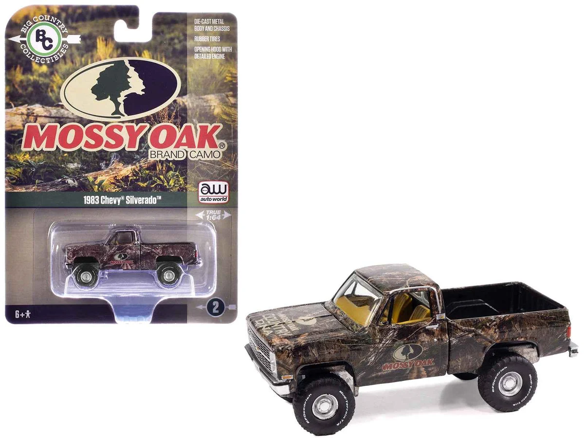 1983 Chevrolet Silverado Pickup Truck "Mossy Oak" Camouflage Livery "Big Country Collectibles" 2025 Series 1/64 Diecast Model Car by Auto World - Autoworld
