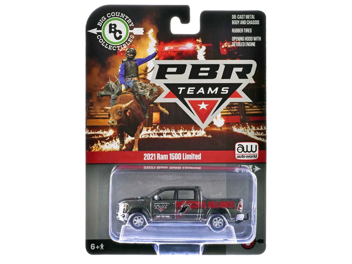 2021 Ram 1500 Limited Pickup Truck "PBR (Professional Bull Riders)" Gray Metallic with Graphics "Big Country Collectibles" 2025 Series 1/64 Diecast Model Car by Auto World - Autoworld