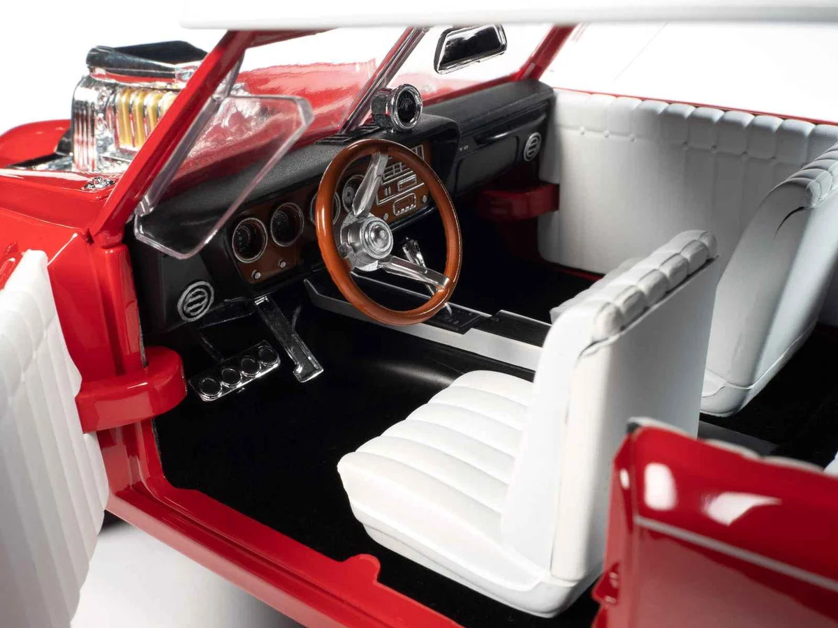 Monkeemobile Red with White Top and Interior "The Monkees" with Four Monkees Figure Cutouts "Silver Screen Machines" Series 1/18 Diecast Model Car by Auto World - Autoworld