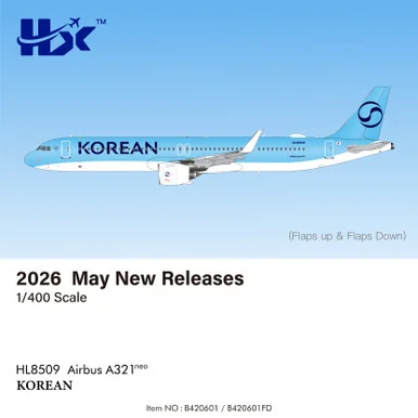 Korean Air A321 "New Livery" Reg: HL8509 "Flaps Down" B420601FD Scale 1:400 - HX Models