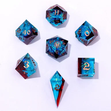 Hymgho Premium Gaming BRR011 Captured Magic Handmade Sharp Edge Resin Dice - Blue/Red Layered