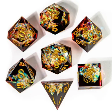 Hymgho Gaming BRR025 Captured Magic Handmade Sharp Edge Resin Dice - Blood Crystal