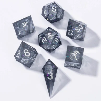 Hymgho Gaming BRR039 Sharp Edge Liquid Core RPG Dice Set - Magic Black
