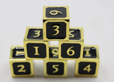 Foam Brain Games 4259 6 piece Metal D6's - Black and Gold