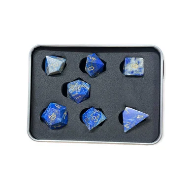 Critical Hit Collectibles Blue Sandstone Set of 7 Gemstone Polyhedral Dice w/ Gold Numbers for D20 Based RPG's - Critical Hits