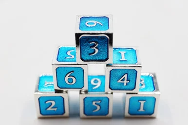 Foambrain Games 4261 6 piece Metal D6s - Blue and Silver