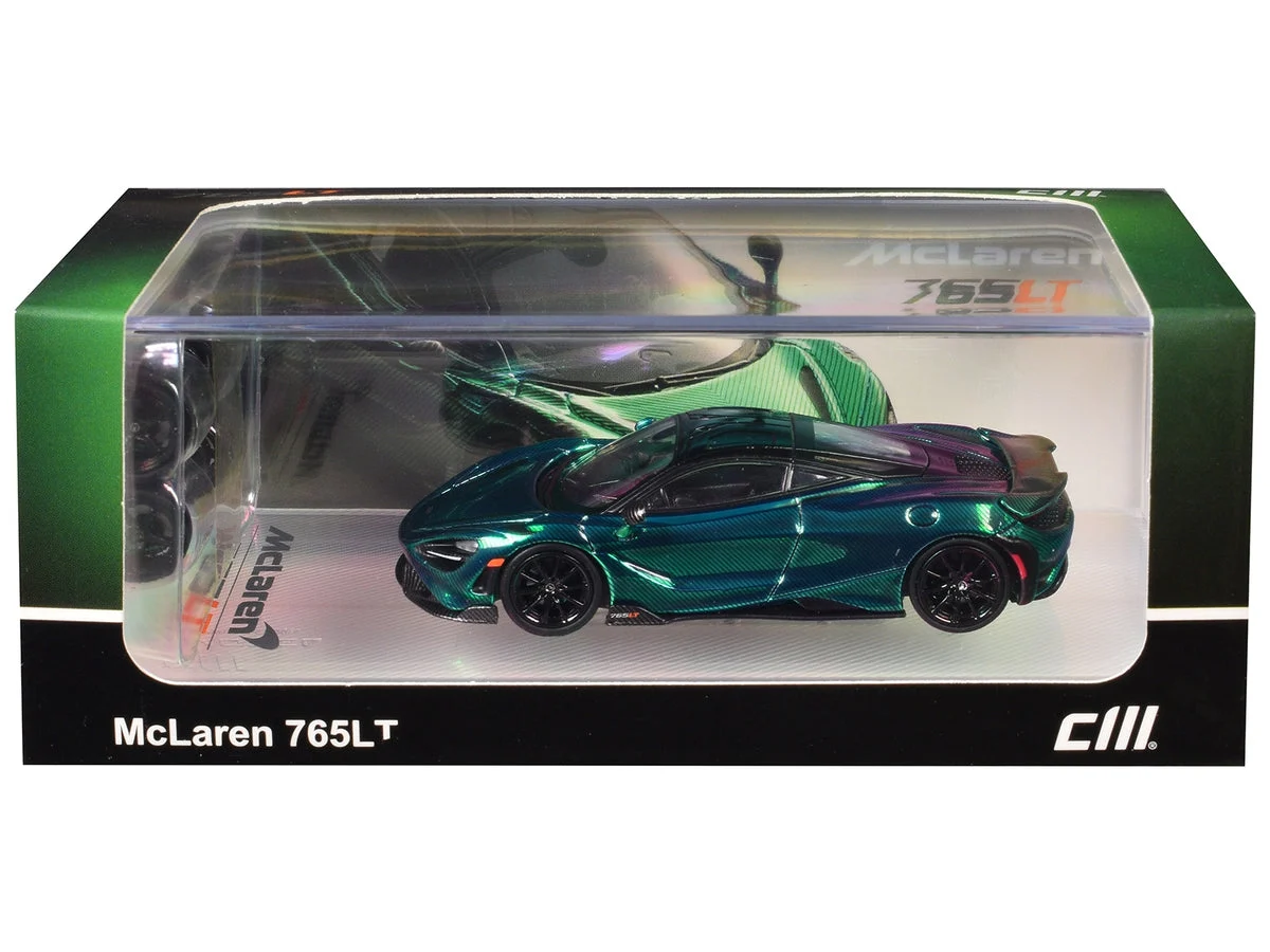 McLaren 765LT Green Carbon Metallic with Black Top and Extra Wheels 1/64 Diecast Model Car by CM Model - CM Models