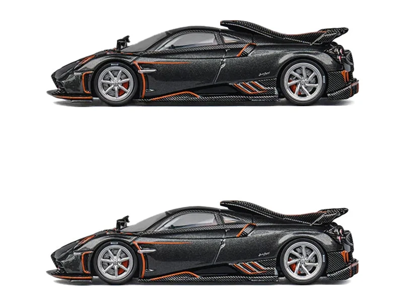 Pagani Imola Dark Gray Metallic with Carbon and Orange Accents with Extra Wheels 1/64 Diecast Model Car by CM Model - CM Models