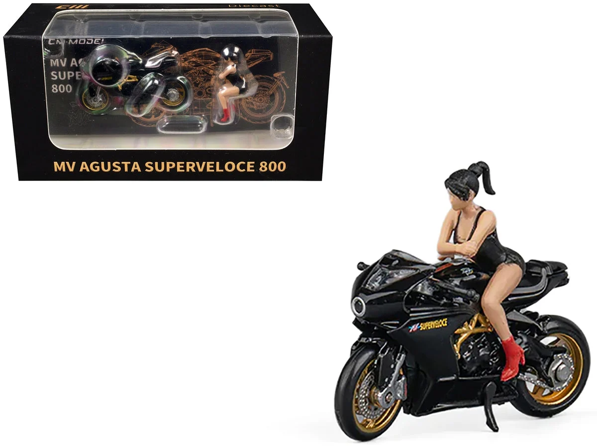 MV Agusta Superveloce 800 Motorcycle Black and Gold with Figure 1/64 Diecast Model by CM Model - CM Models