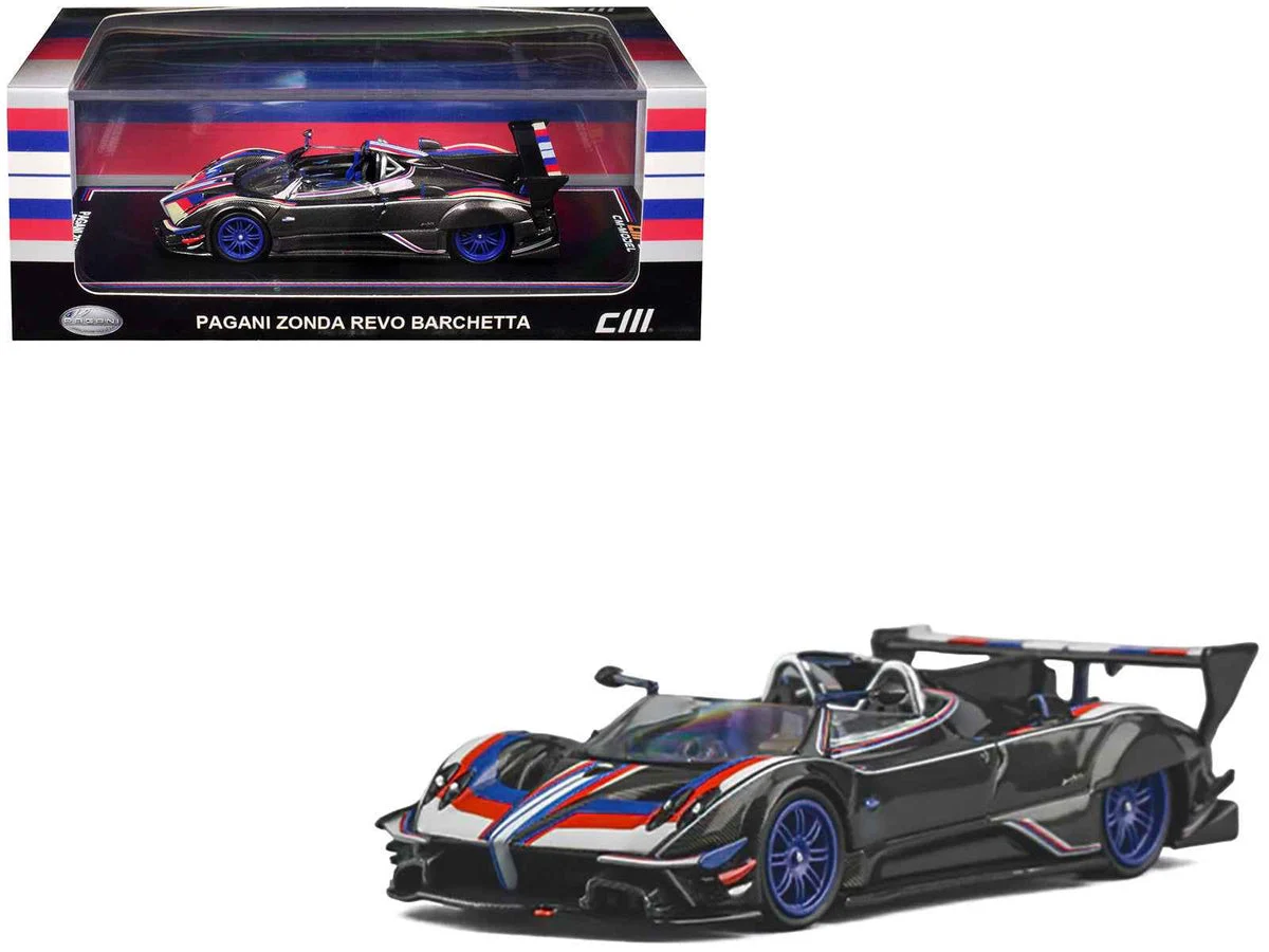 Pagani Zonda Revo Barchetta Carbon with Red White and Blue Stripes 1/64 Diecast Model Car by CM Model - CM Models